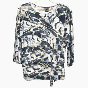 Clara Sun Woo White Gray Blue Snakeskin Print Tie Front Top Womens Size XS